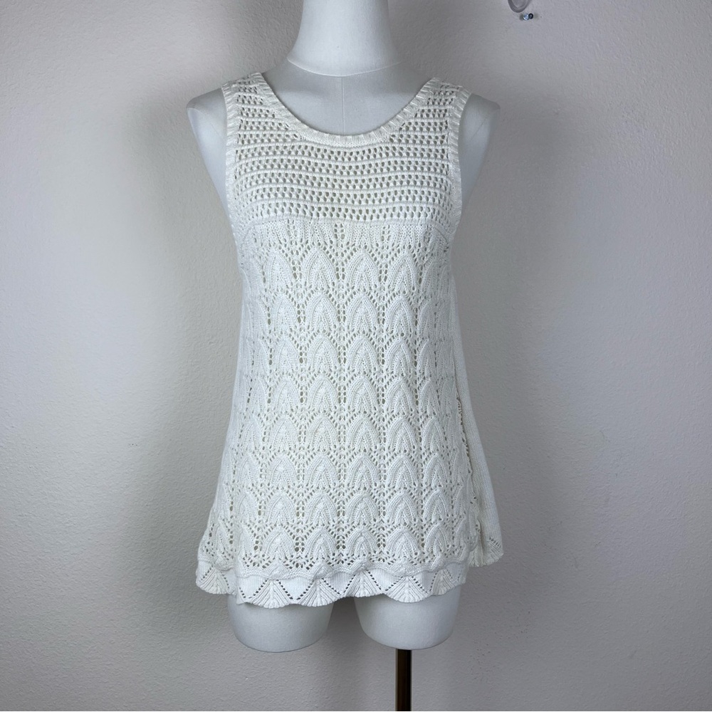 American Eagle Outfitters Sweater Womens Small Sleeveless Crochet Cottage Cream